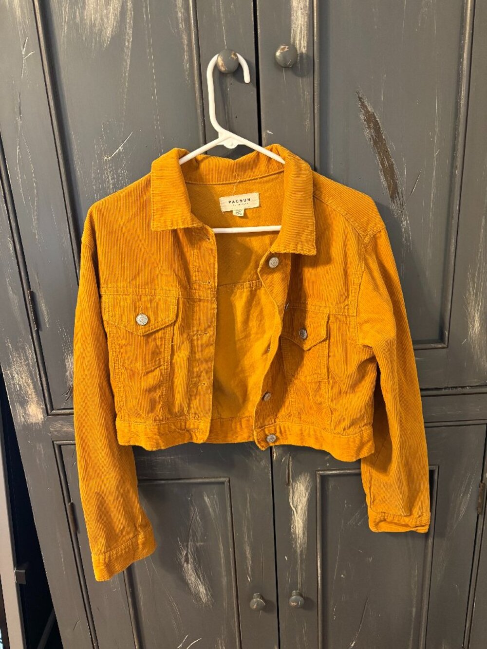 PacSun Corduroy Jacket Womens XS/S Mustard Yellow Good Cropped Trucker Jacket